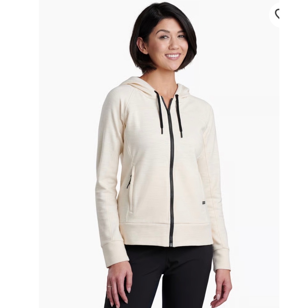 KUHL Lea Full Zip Hoodie Cream Oatmeal Slub Knit Jacket Womens Medium